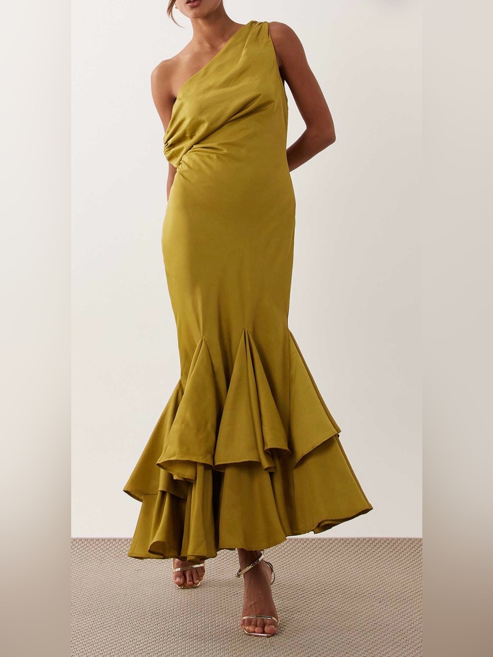 NWOT ASOS DESIGN fallen shoulder midaxi dress with asymmetric godet hem in